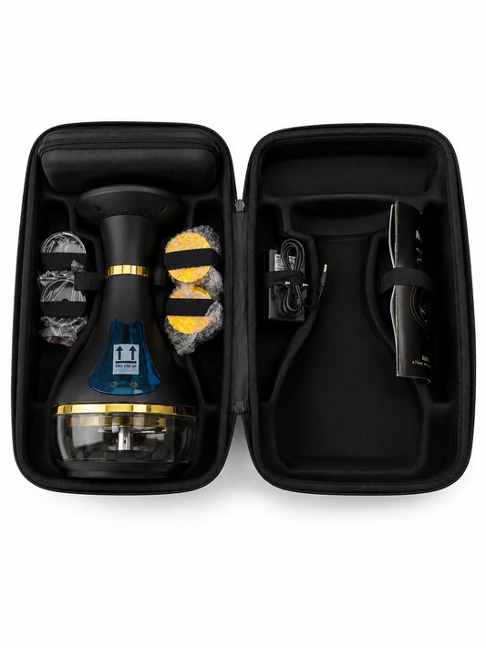 Portable Electric Shisha Hookah Set – LED Light Base with Heat Management Charcoal Burner, Silicone Hose, Cleaning Tools & Hard Travel Case