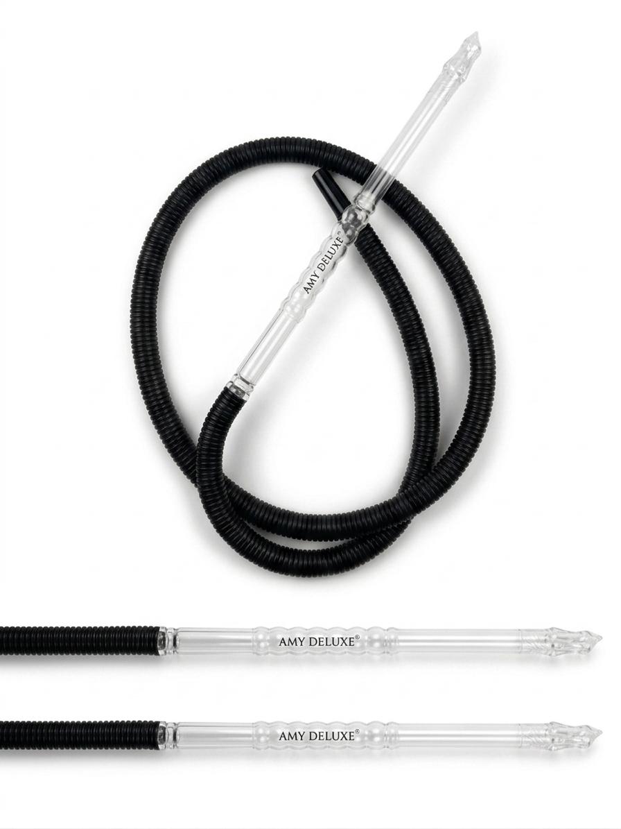 10-Pack Premium Disposable Hookah Shisha Hoses – Sterile, Washable, Reusable, Black Textile-Wrapped Flexible Pipe with Clear Acrylic Mouthpiece Handle