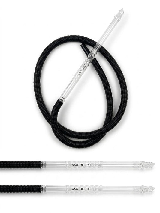10-Pack Premium Disposable Hookah Shisha Hoses – Sterile, Washable, Reusable, Black Textile-Wrapped Flexible Pipe with Clear Acrylic Mouthpiece Handle