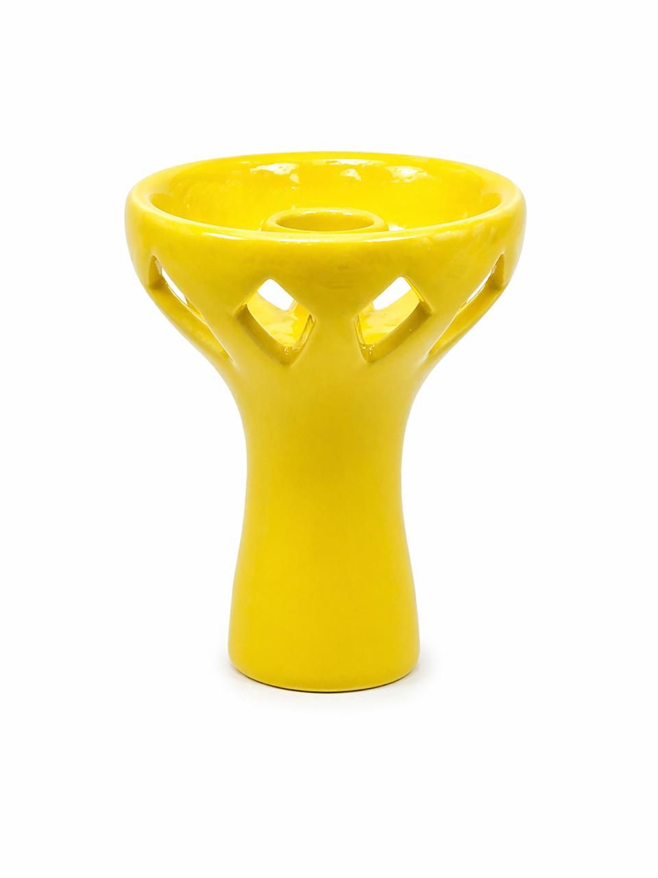 AL KHUMERY PREMIUM GLAZED CERAMIC PHUNNEL HOOKAH BOWL – DIAMOND CUTOUT SHISHA RAS | CENTER SPIRE | YELLOW & RED | UAE