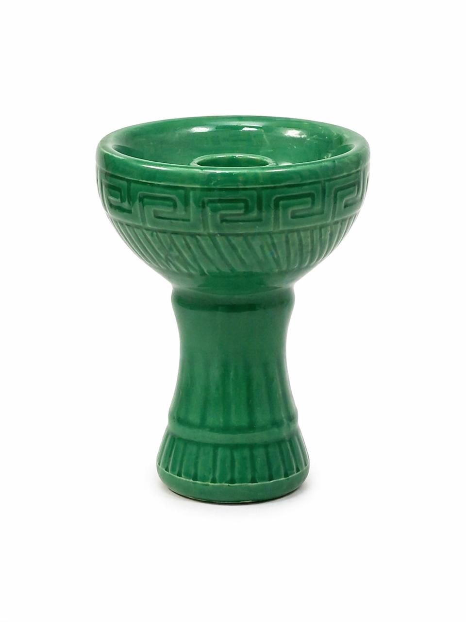 AL KHUMERY PREMIUM GLAZED CERAMIC HOOKAH BOWL – EMERALD GREEN GREEK KEY SHISHA RAS | CENTER SPIRE | LUXURY DESIGN | UAE