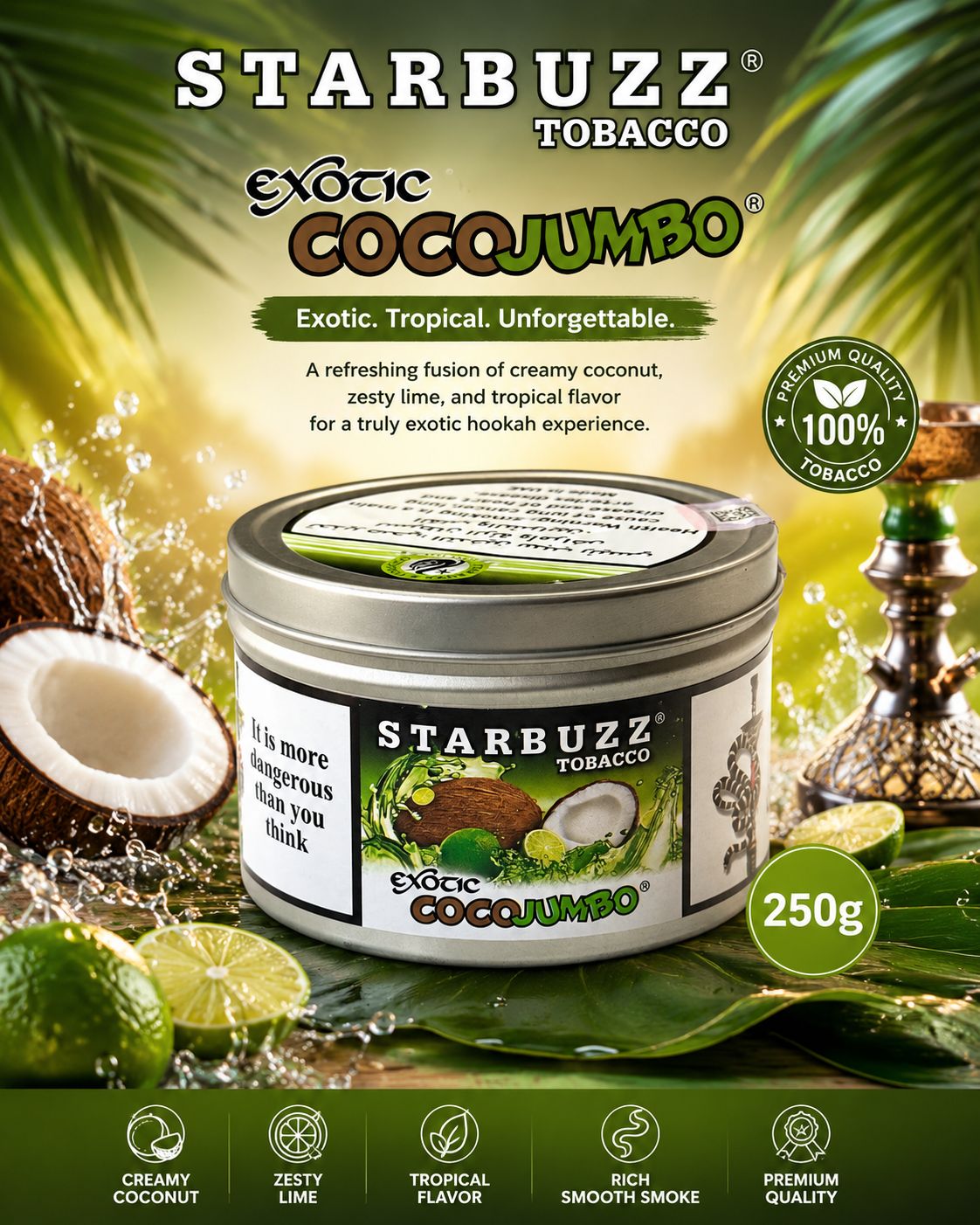 STARBUZZ TOBACCO Exotic Series COCOJIMBO 250G | CREAMY COCONUT,ZESTY LIME, TROPICAL FLAVOR RICH SMOOTH SMOKE PREMIUM QUALITY