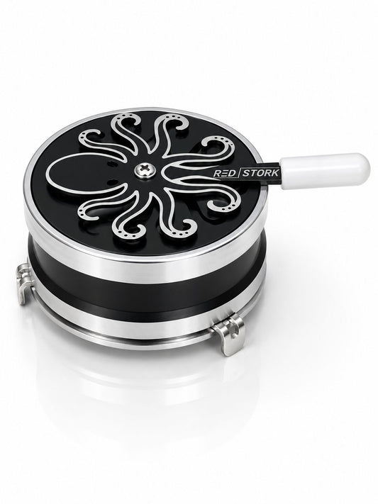 Red Stork Premium Octopus Design Hookah Heat Management Device – Black & Silver Locking HMD | Stainless Steel Vented Lid | Airflow Control Coal Holder | Luxury Shisha Accessory