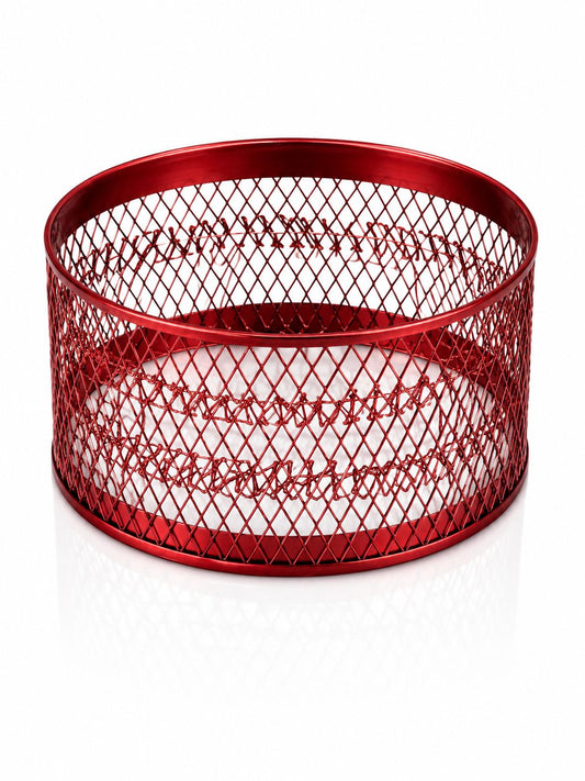 Premium Red Wire Mesh Hookah Charcoal Basket – Round Diamond Weave Coal Holder | Anodized Metal Wind Guard | Heat-Resistant Shisha Coal Tray | Essential Hookah Accessory