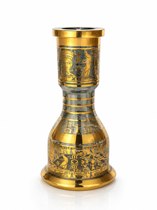 Premium Egyptian Pharaoh Hookah Vase – Hand-Engraved Hieroglyphic Design | Gold & Smoke Glass Shisha Base | Ancient Egypt Art | Luxury Home Décor & Shisha Accessory
