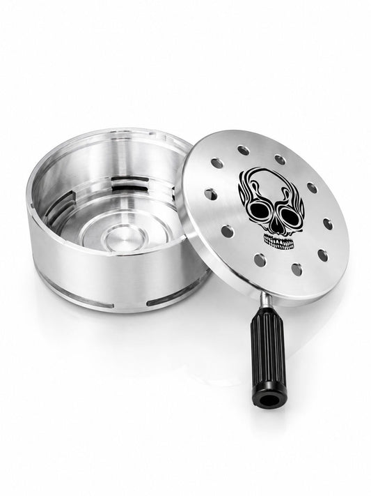 Premium Skull Design Hookah Heat Management Device – Stainless Steel Vented Lid | Charcoal Coal Holder Bowl | Airflow Control System | Cool Shisha HMD Accessory for Perfect Sessions