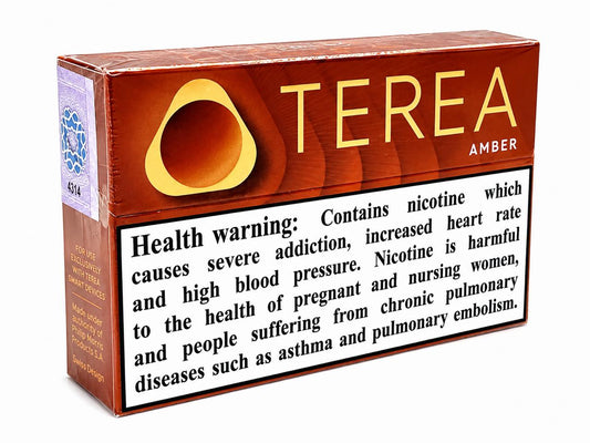 TEREA AMBER Premium Heat-Not-Burn TEREA DEVICES SWISS DESIGN Warm & Smooth Real PremiumBlend