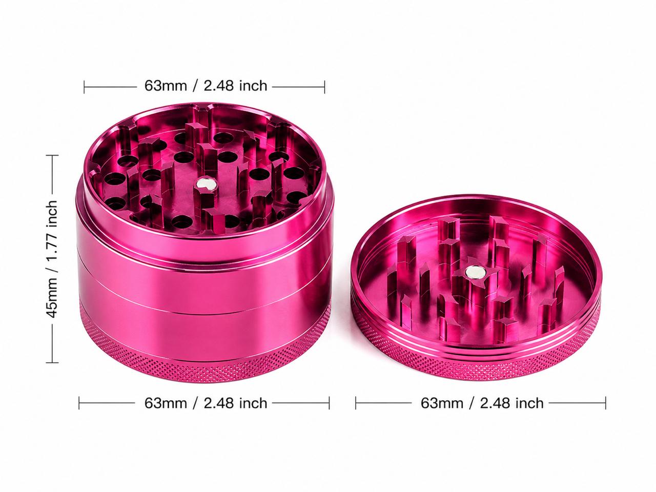 Premium 4-Piece Aluminum Tobacco Grinder – Sharp Diamond Teeth | Pollen Screen Filter | Magnetic Lid | Knurled Grip | Pink