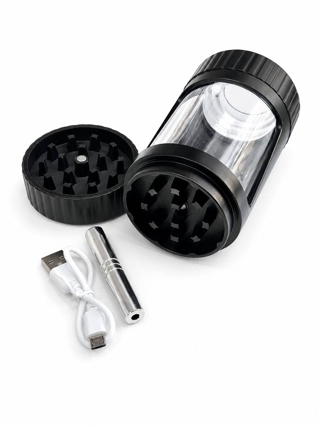 4 IN 1 UNTILITY JAR A MAGNIFY LEDVV JAR WITH A GRINDER & ONE HITTER