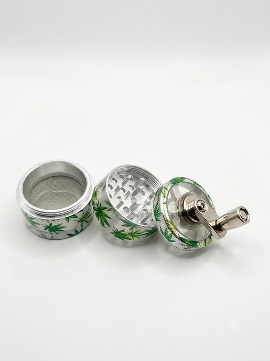 Richman 4-Piece Hand Crank Herb Tobacco  Grinder – Aluminum, Pollen Catcher (3 Color Designs)