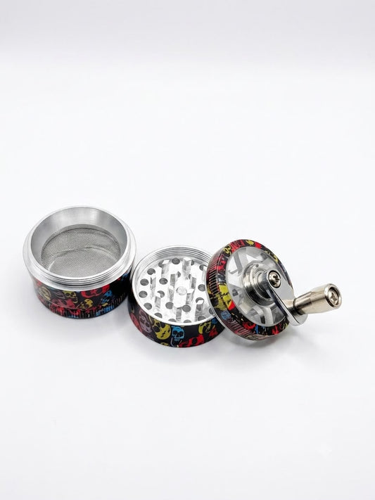 Richman 4-Piece Hand Crank Herb Tobacco  Grinder – Aluminum, Pollen Catcher (3 Color Designs)