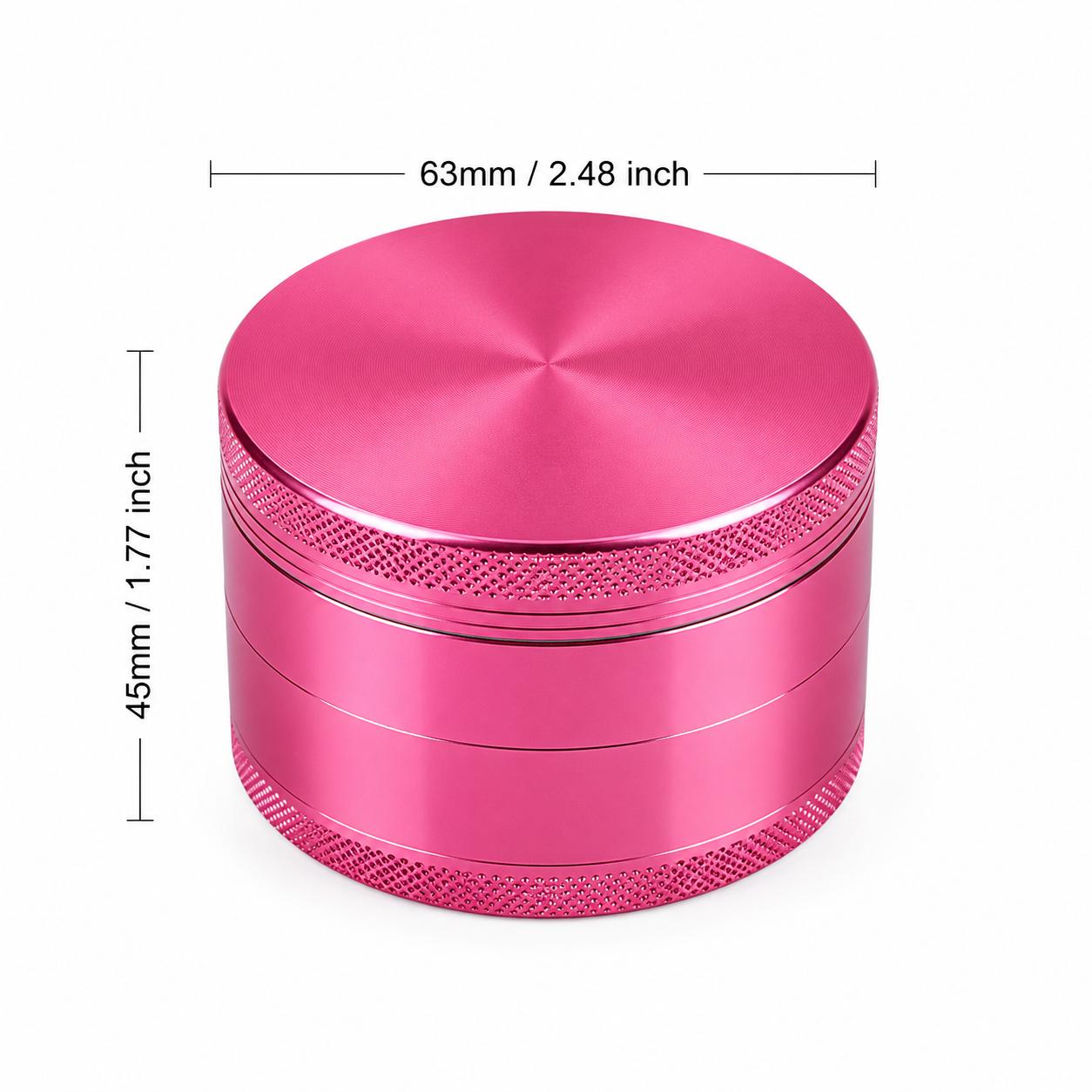 Premium 4-Piece Aluminum Tobacco Grinder – Sharp Diamond Teeth | Pollen Screen Filter | Magnetic Lid | Knurled Grip | Pink