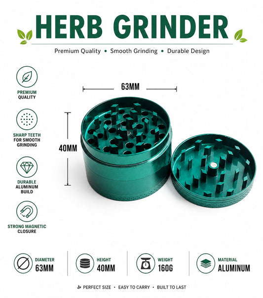 Premium Aluminum Tobacco Grinder – Sharp Diamond Teeth | Strong Magnetic Lid | 160g Durable Build | Green & Blue