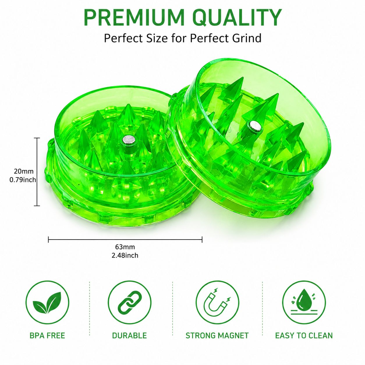 Premium BPA-Free Herb & Tobacco Grinder – Sharp Spike Teeth | Strong Magnet | Lightweight & Portable | 5 Colors Available
