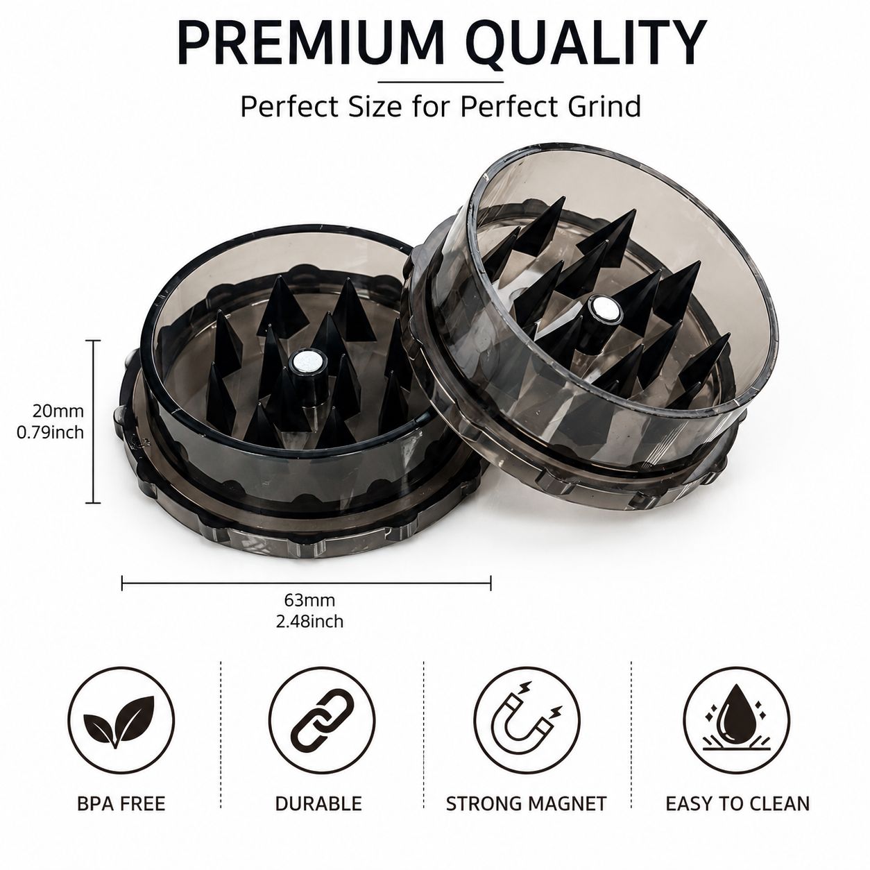 Premium BPA-Free Herb & Tobacco Grinder – Sharp Spike Teeth | Strong Magnet | Lightweight & Portable | 5 Colors Available