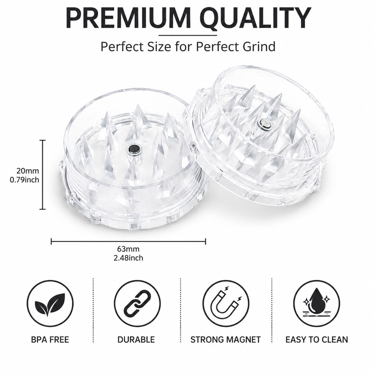 Premium BPA-Free Herb & Tobacco Grinder – Sharp Spike Teeth | Strong Magnet | Lightweight & Portable | 5 Colors Available
