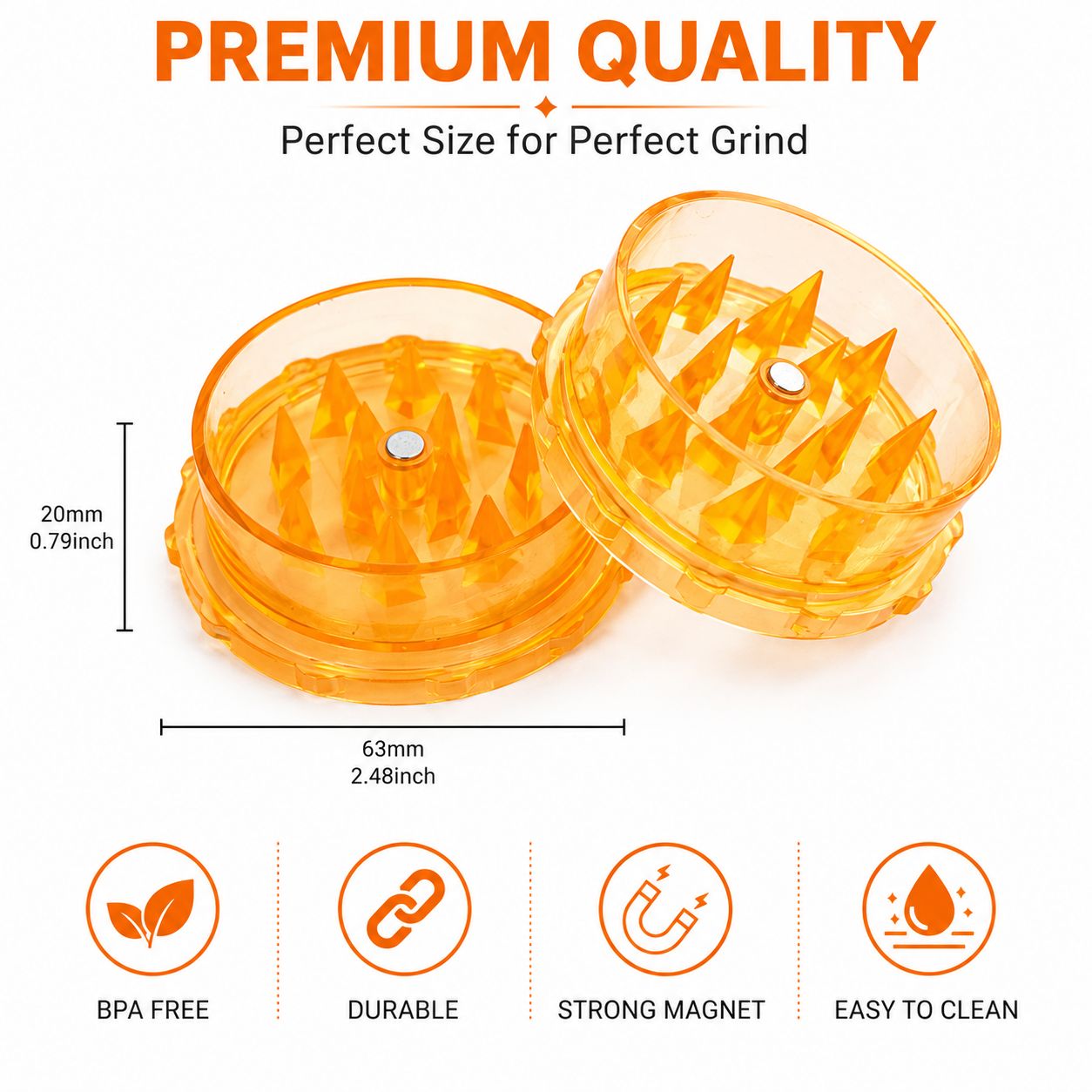 Premium BPA-Free Herb & Tobacco Grinder – Sharp Spike Teeth | Strong Magnet | Lightweight & Portable | 5 Colors Available