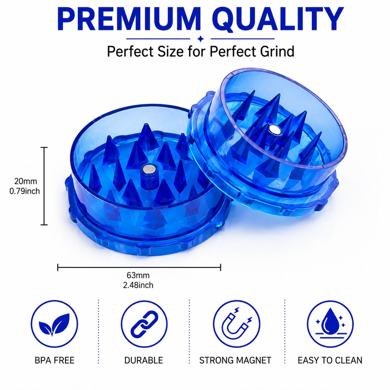 Premium BPA-Free Herb & Tobacco Grinder – Sharp Spike Teeth | Strong Magnet | Lightweight & Portable | 5 Colors Available