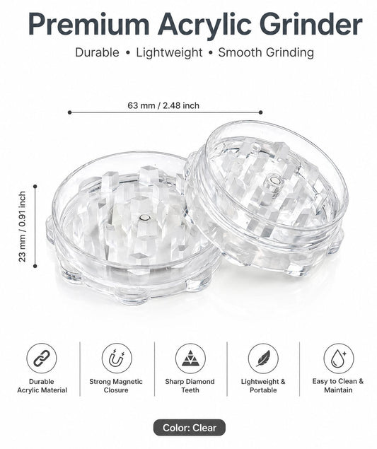 Premium Acrylic Herb & Tobacco Grinder – Sharp Diamond Teeth | Strong Magnetic Closure | Lightweight & Portable | 3 Colors