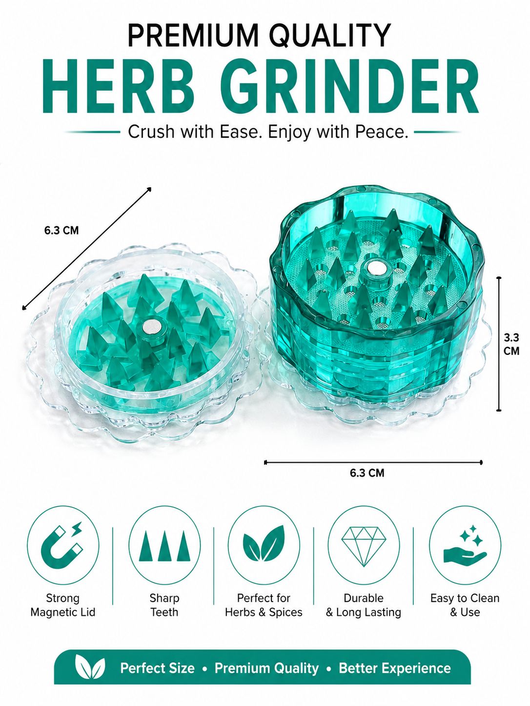 Premium Flower Shape Herb & Tobacco Grinder – Sharp Teeth | Strong Magnetic Lid | Durable & Long Lasting | 4 Colors