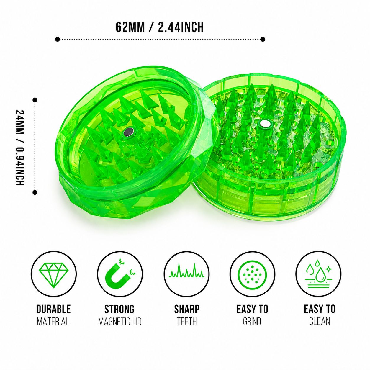 Crystal Diamond Herb & Tobacco Grinder – Sharp Teeth | Strong Magnetic Lid | 2-Piece | Available in 5 Colors