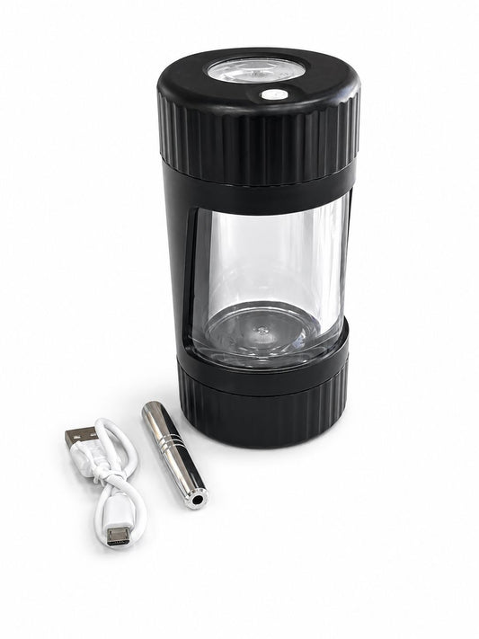4 IN 1 UNTILITY JAR A MAGNIFY LEDVV JAR WITH A GRINDER & ONE HITTER