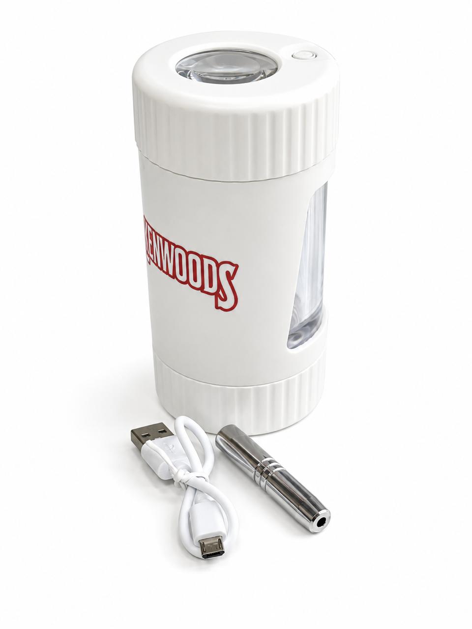 4 IN 1 UNTILITY JAR A MAGNIFY LEDVV JAR WITH A GRINDER & ONE HITTER