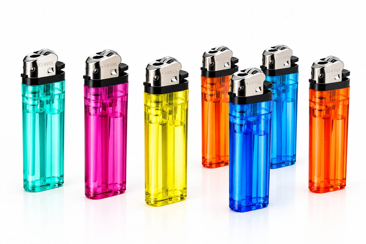 Cobra Disposable Gas Lighters – 10 Pack, Refillable Flint Lighters, Assorted Transparent Colors