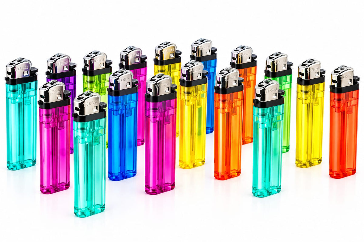 Tokai Disposable Gas Lighters – 25 Pack, Refillable Flint Lighters, Assorted Transparent Colors