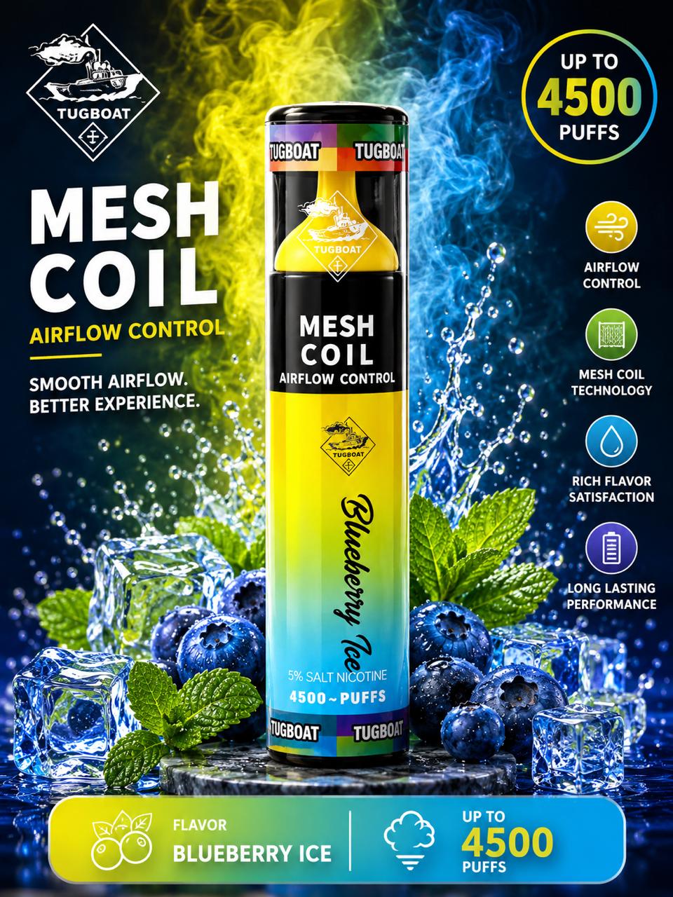 AL KHUMERY- Tugboat 4500 Mesh Coil Disposable Vape | Airflow Control | 5% Nicotine | Up to 4500 Puffs | Available in 10 Flavors