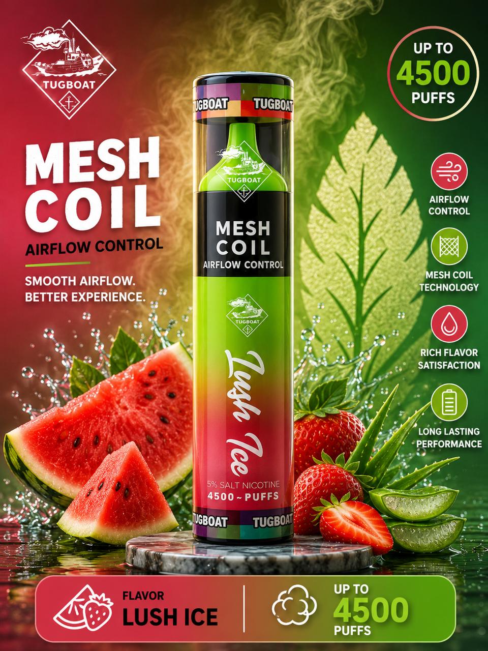 AL KHUMERY- Tugboat 4500 Mesh Coil Disposable Vape | Airflow Control | 5% Nicotine | Up to 4500 Puffs | Available in 10 Flavors