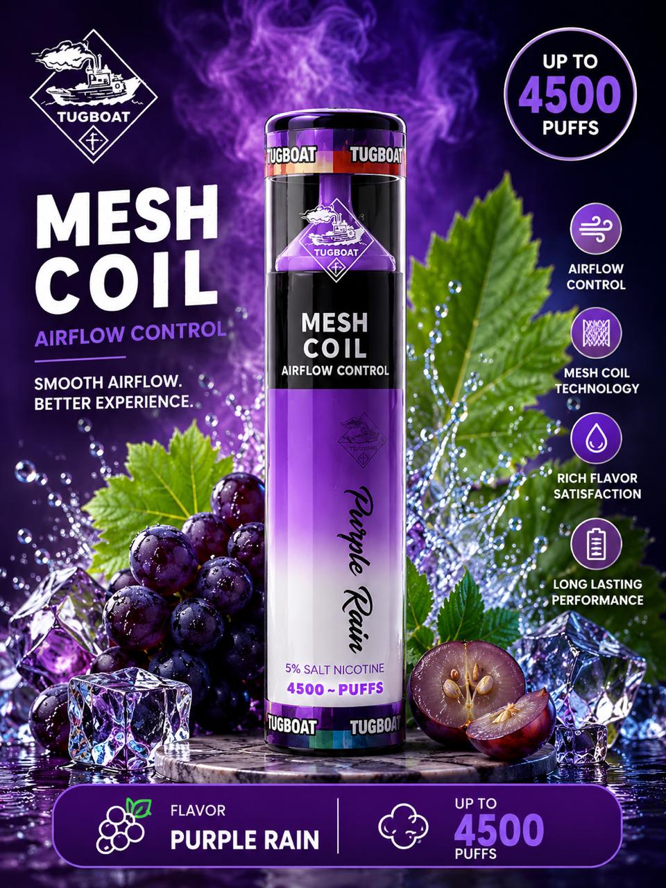 AL KHUMERY- Tugboat 4500 Mesh Coil Disposable Vape | Airflow Control | 5% Nicotine | Up to 4500 Puffs | Available in 10 Flavors