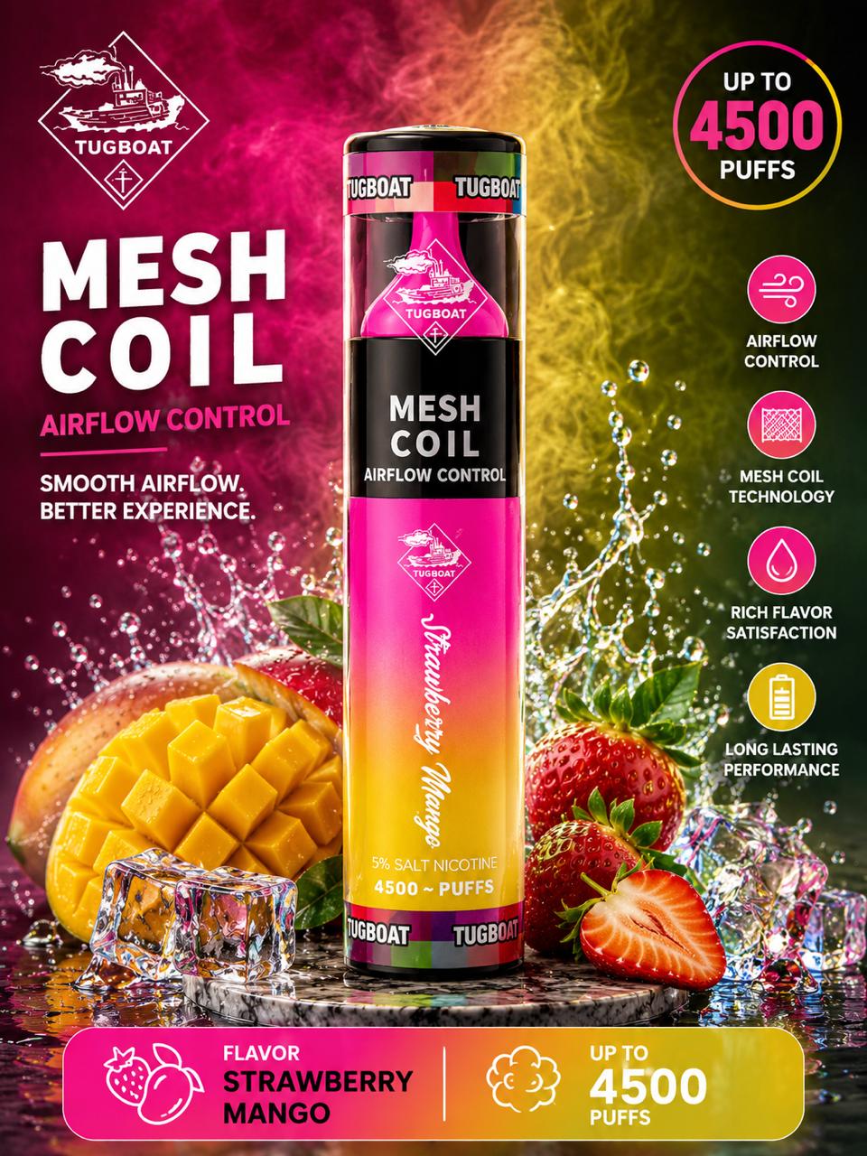 AL KHUMERY- Tugboat 4500 Mesh Coil Disposable Vape | Airflow Control | 5% Nicotine | Up to 4500 Puffs | Available in 10 Flavors