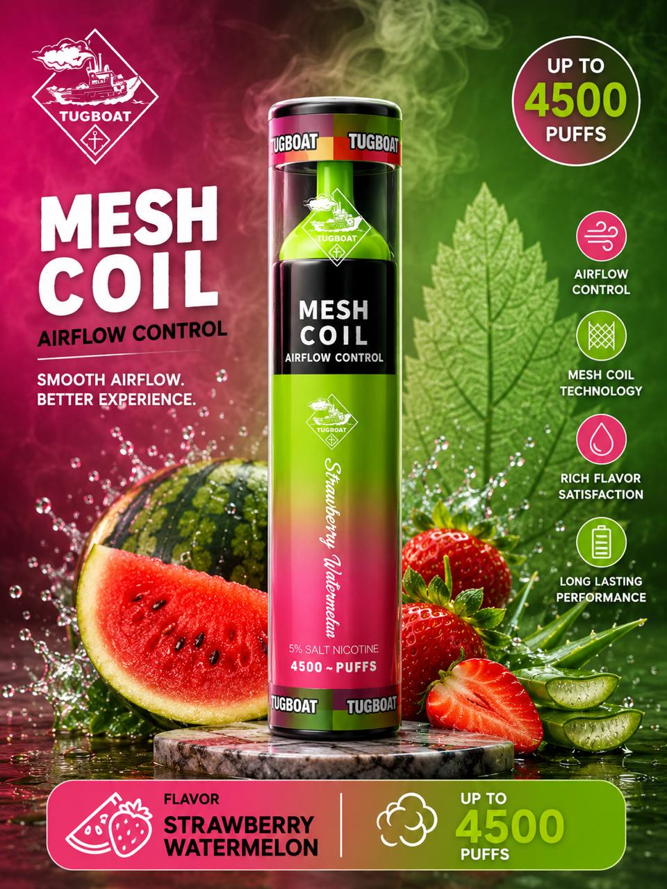 AL KHUMERY- Tugboat 4500 Mesh Coil Disposable Vape | Airflow Control | 5% Nicotine | Up to 4500 Puffs | Available in 10 Flavors