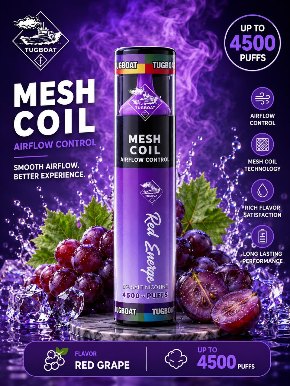 AL KHUMERY- Tugboat 4500 Mesh Coil Disposable Vape | Airflow Control | 5% Nicotine | Up to 4500 Puffs | Available in 10 Flavors
