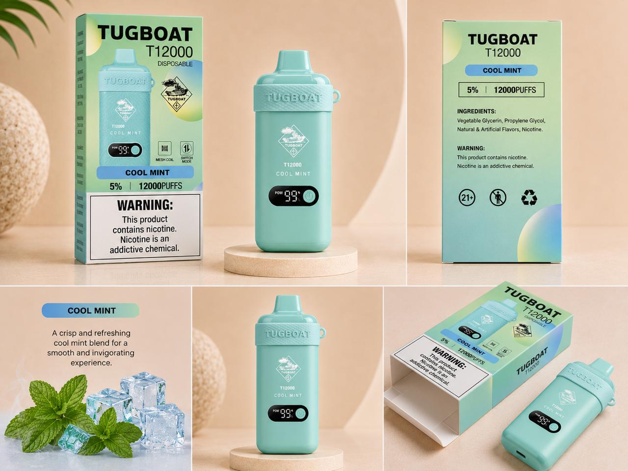 AL KHUMERY- Tugboat T12000 Disposable Vape | 12,000 Puffs | 18 Flavors | 5% Nicotine | Mesh Coil | Smart LED | Switch Mode | Type-C Charging