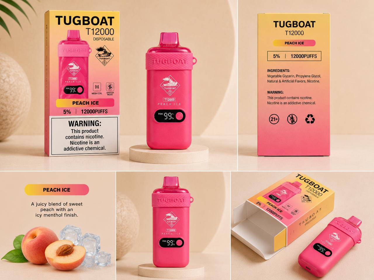 AL KHUMERY- Tugboat T12000 Disposable Vape | 12,000 Puffs | 18 Flavors | 5% Nicotine | Mesh Coil | Smart LED | Switch Mode | Type-C Charging