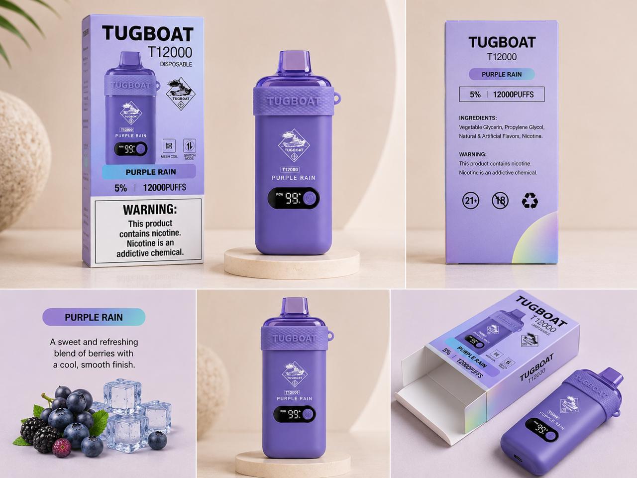 AL KHUMERY- Tugboat T12000 Disposable Vape | 12,000 Puffs | 18 Flavors | 5% Nicotine | Mesh Coil | Smart LED | Switch Mode | Type-C Charging
