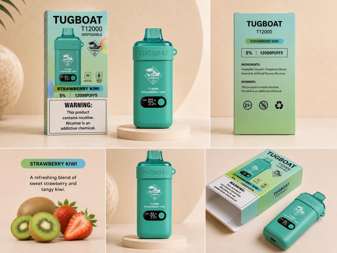 AL KHUMERY- Tugboat T12000 Disposable Vape | 12,000 Puffs | 18 Flavors | 5% Nicotine | Mesh Coil | Smart LED | Switch Mode | Type-C Charging