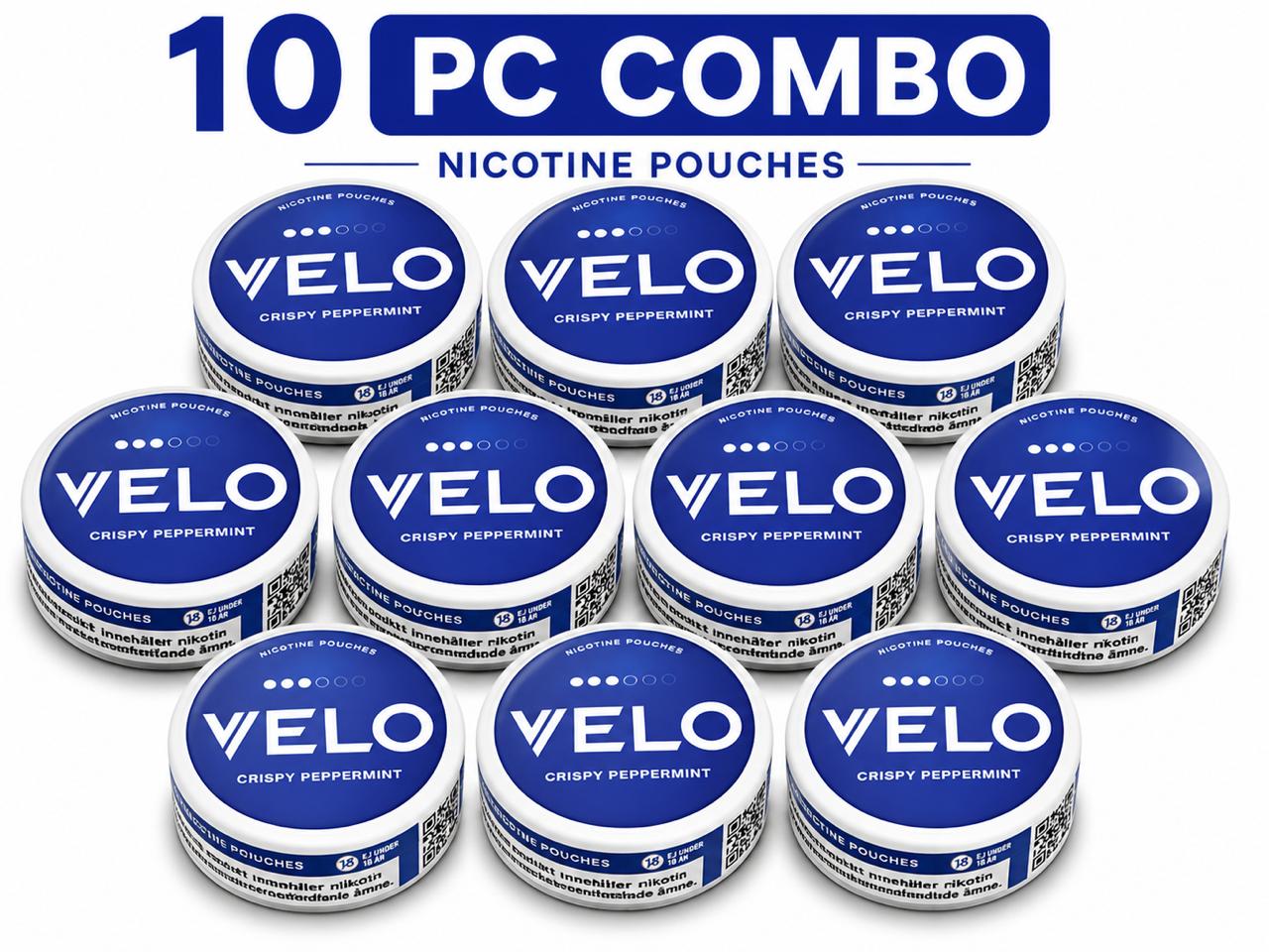 AL KHUMERY VELO Nicotine Pouches | 10 PC Combo Pack | Peppermint Storm / Freezing Peppermint / Crispy Peppermint / Ruby Berry | Tobacco-Free Nicotine Pouches | Made in Sweden | UAE