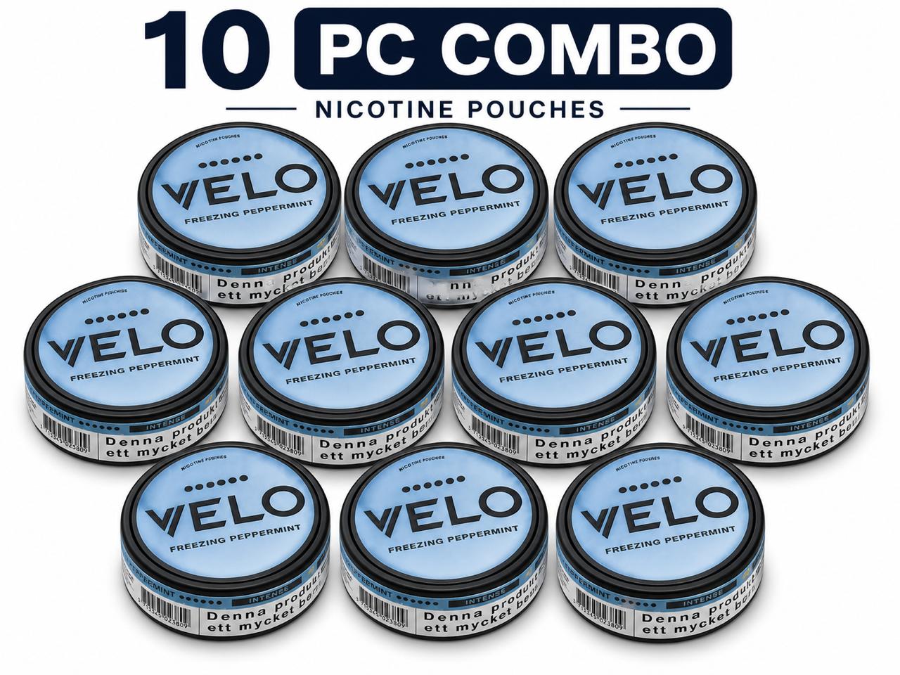 AL KHUMERY VELO Nicotine Pouches | 10 PC Combo Pack | Peppermint Storm / Freezing Peppermint / Crispy Peppermint / Ruby Berry | Tobacco-Free Nicotine Pouches | Made in Sweden | UAE