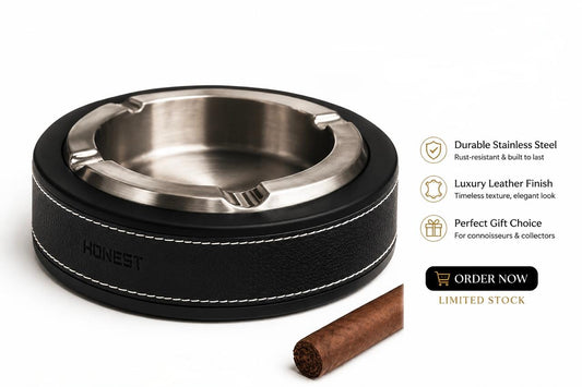 AL KHUMERY HONEST Luxury Leather Ashtray | Stainless Steel Inner Bowl | 4-Slot Premium Smoking Accessory UAE