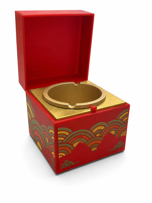 Luxury Gold Ashtray with Red Lacquer Gift Box – Elegant Windproof Cigar Ashtray, Premium Home & Office Decor