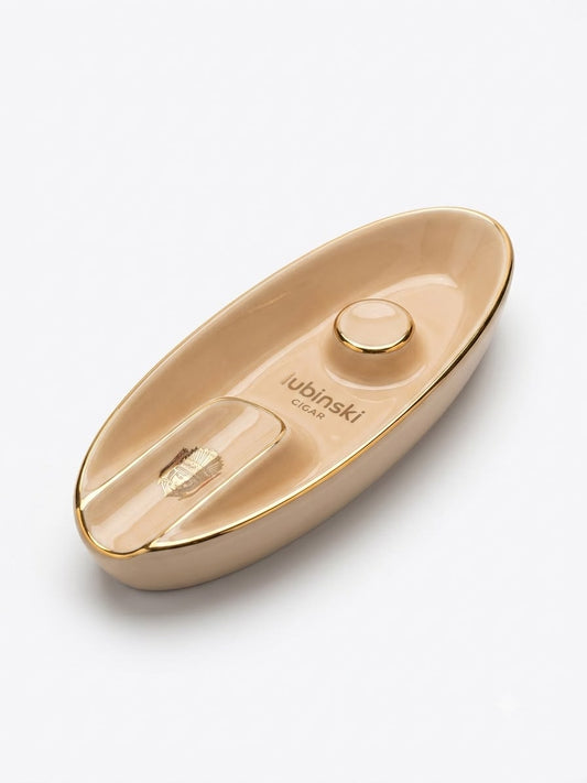 Lubinski Ceramic Cigar Ashtray – Gold & Beige Finish