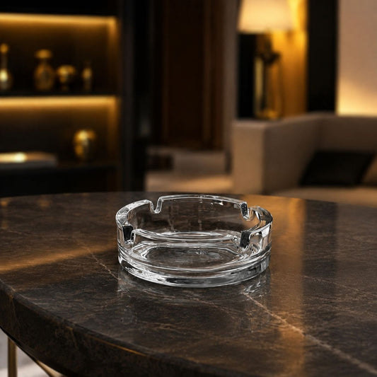 AL KHUMERY Heavy Glass Ashtray | 4-Rest Ribbed Round | Heat Resistant | Indoor Outdoor Smoking Accessory In UAE