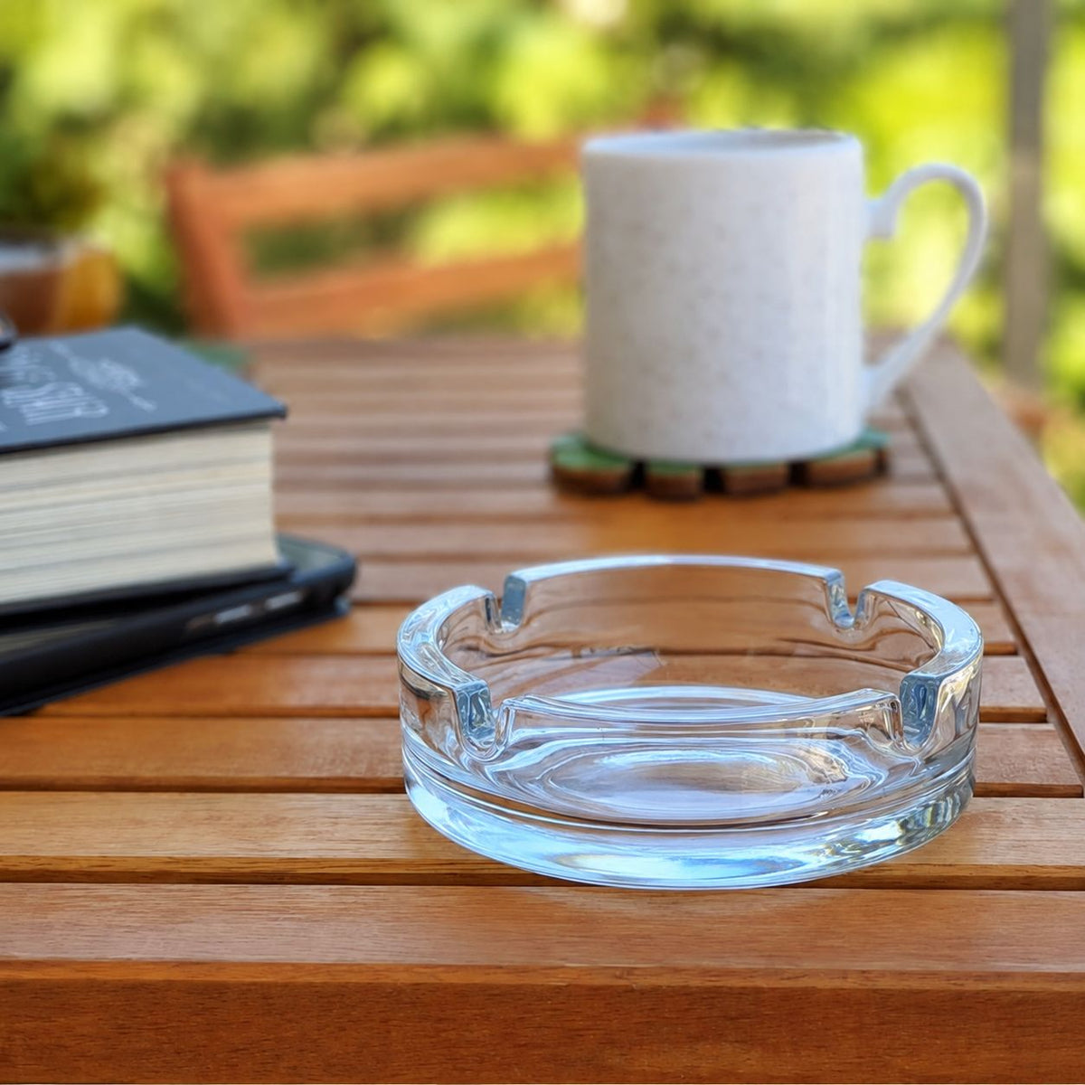 AL KHUMERY Heavy Glass Ashtray | 4-Rest Ribbed Round | Heat Resistant | Indoor Outdoor Smoking Accessory In UAE