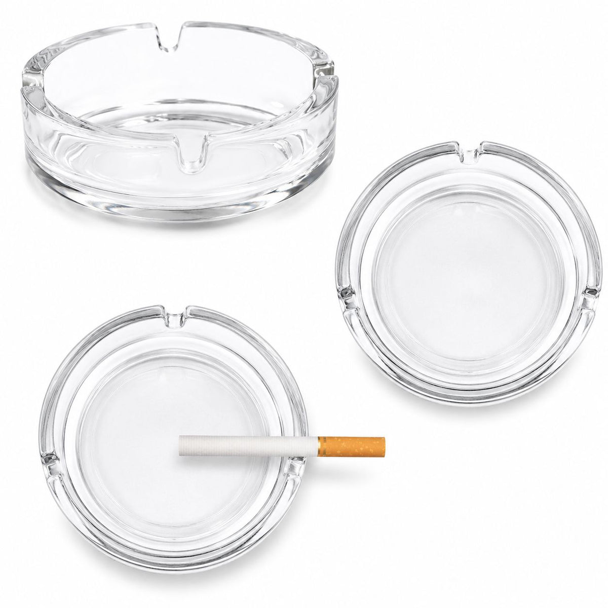 AL KHUMERY Heavy Glass Ashtray | 4-Rest Ribbed Round | Heat Resistant | Indoor Outdoor Smoking Accessory In UAE