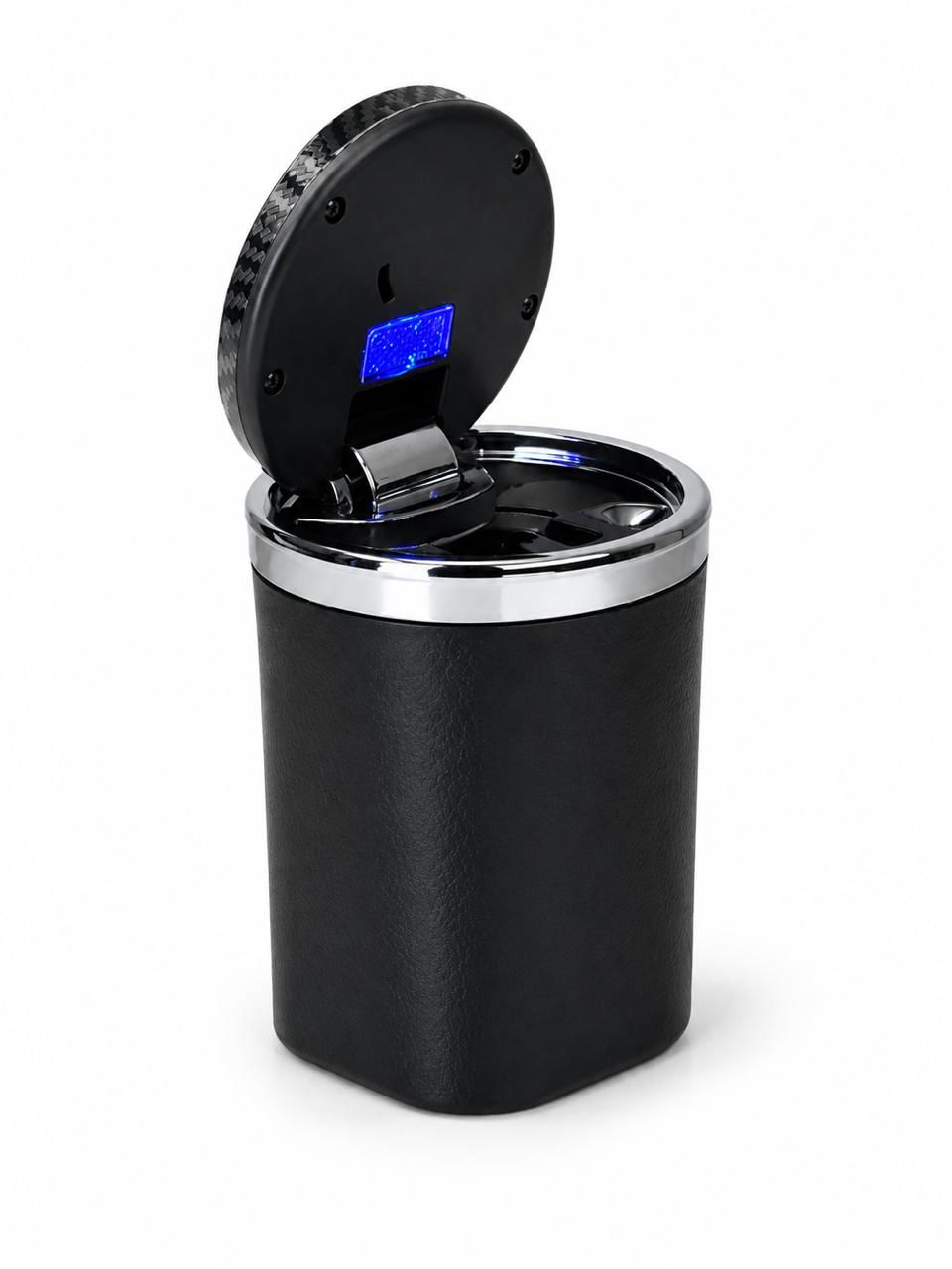 AL KHUMERY- Premium Car Ashtray with LED Light & Carbon Fiber Lid | BMW M Sport Edition | Leather Texture Body | Chrome Ring | Cup Holder Fit | Luxury Car Interior Accessory | Available in LED & M Badge Style