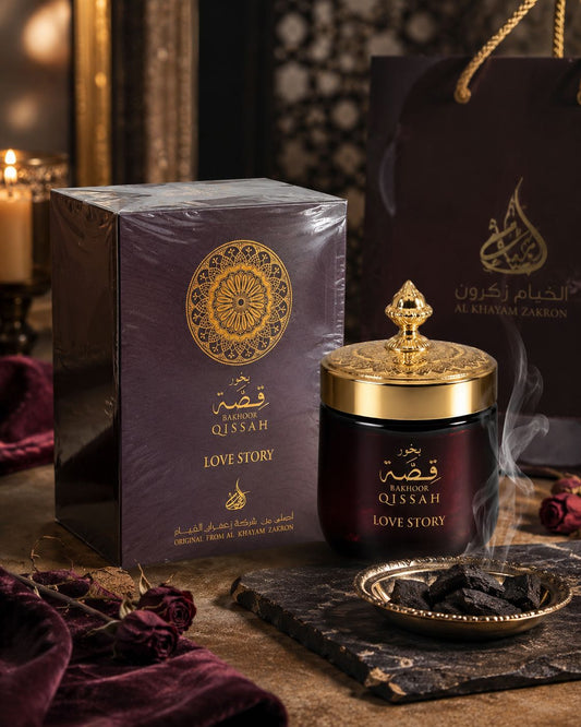 Bakhoor Qissah — Al Khayam Zakron  Three Scents. One Story. The Soul of Arabian Luxury. From the tender warmth of Only You, to the commanding presence of Emperor Valley, and the timeless magic of Love Story — every jar holds an emotion worth burning