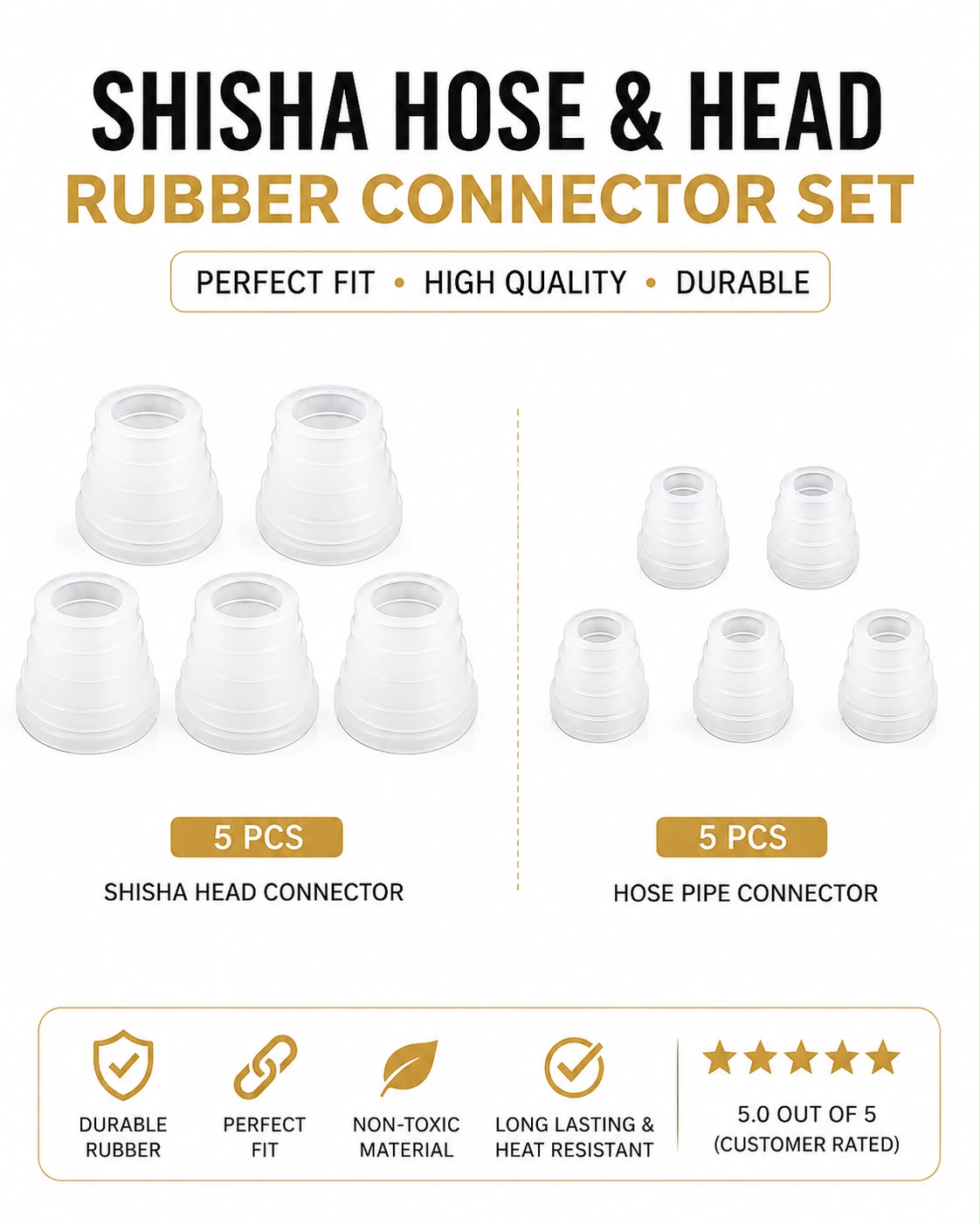 AL KHUMERY -  10-Piece Hookah Rubber Grommet Set – 5 Shisha Head Connectors & 5 Hose Pipe Connectors, Airtight Universal Fit